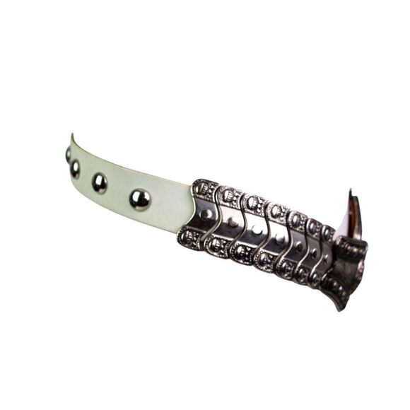 EMBELLISHED WHITE REAL LEATHER METAL 1 1/8"Wd DRESS CASUAL WOMEN'S BELT S (A73 - Picture 3 of 11